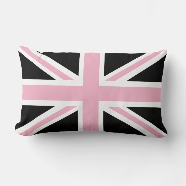 Almofada Lombar Rosa e preto BRITÂNICOS da bandeira de Union Jack (Frente)