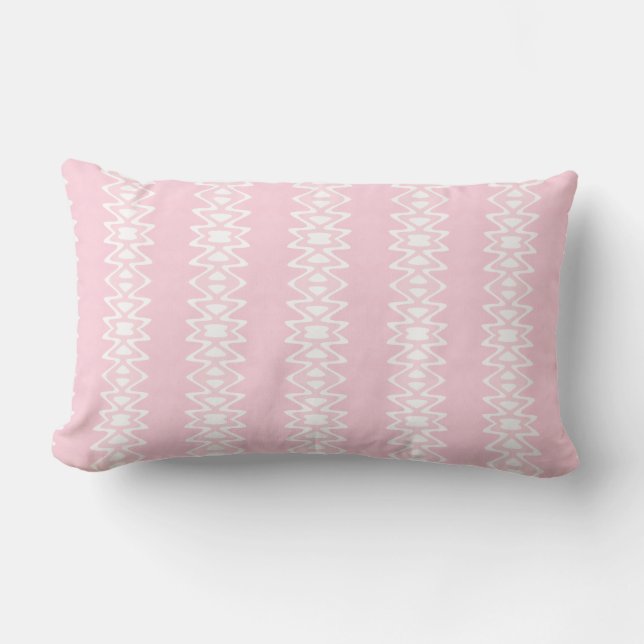Almofada Lombar Rosa Pastel e Listra Ikat Branca (Frente)