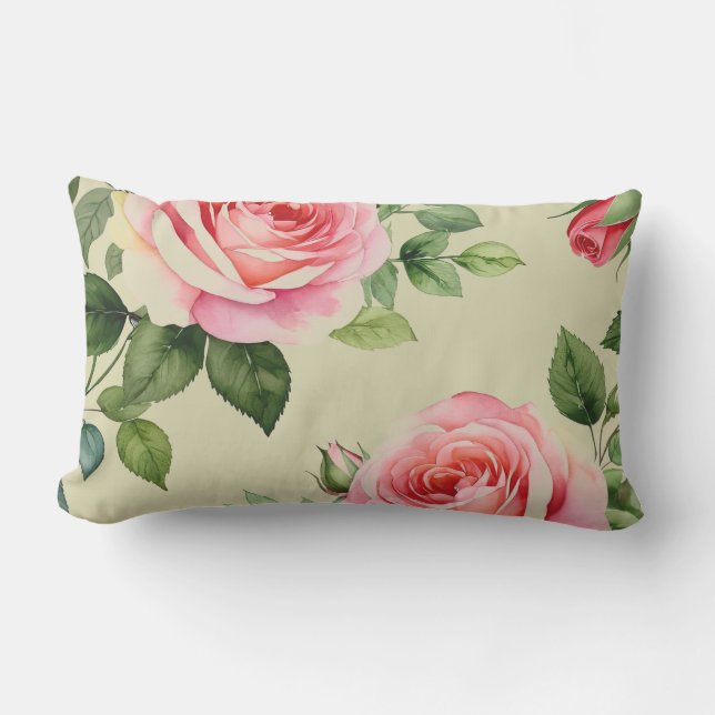 Almofada Lombar Rosa Rosa Rosa Rosa Rosa e Rosebud (Frente)
