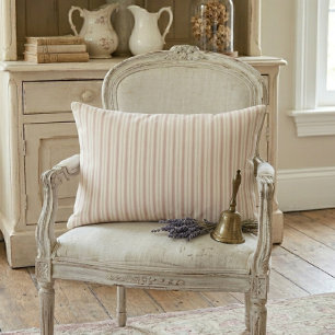 Almofada Lombar Rosa Vintage e Listras Creme País Francês 