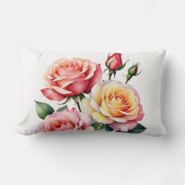 Almofada Lombar Rosas amarelas e cor-de-rosa com rosebudas