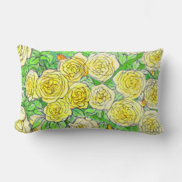 Almofada Lombar Rosas Amarelas, Folhas Verdes Rosa Jardim Arte Flo