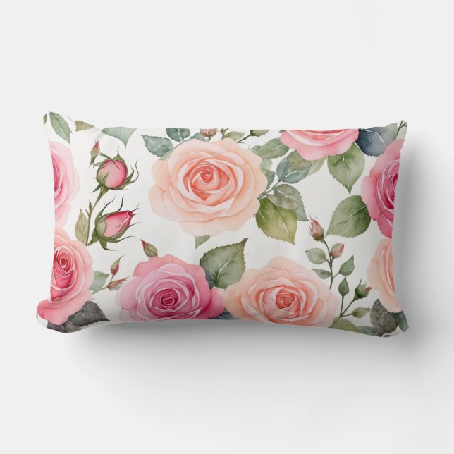 Almofada Lombar Rosas cor-de-rosa e pêssego (Frente)