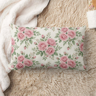 Almofada Lombar Rosas Cor-de-Rosa em Aquarela Vintage Padrão Flora