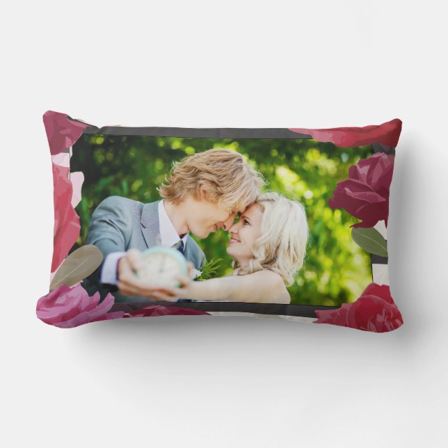 Almofada Lombar Rosas De Aniversário De Casamento, Stripes, Foto P (Frente)