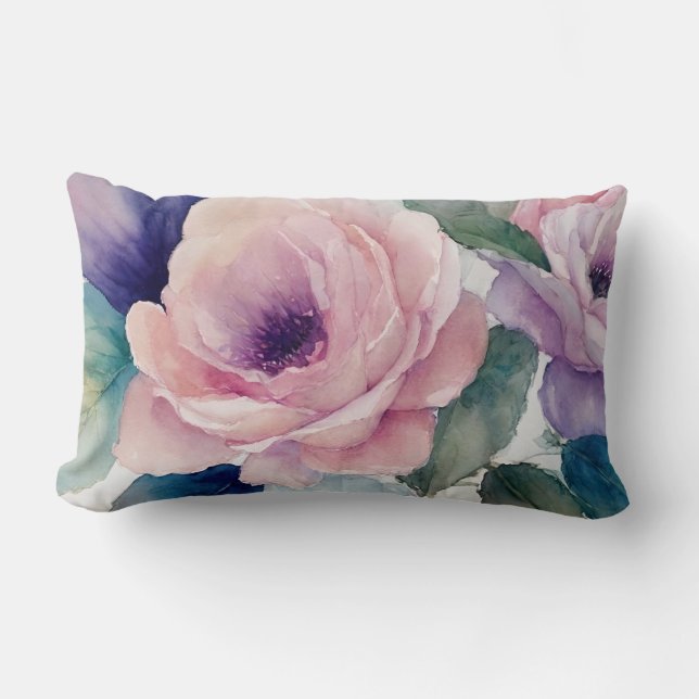 Almofada Lombar Rosas de Pastas Rosa e Púrpura (Frente)