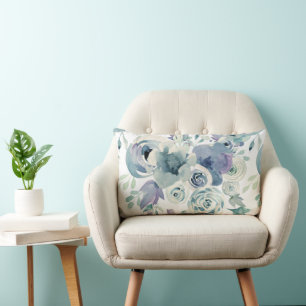 Almofada Lombar Rosas de Teal Azul Gigante Aquarela