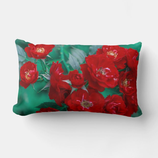 Almofada Lombar Rosas Vermelhas Folhas Verdes Pálidas (Frente)