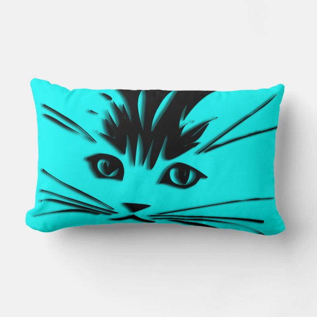 Almofada Lombar Rosto de Gatinho Azul Aqua (Frente)