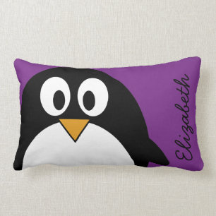 Almofada Lombar roxo bonito do pinguim dos desenhos animados