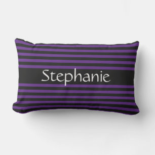 Almofada Lombar Roxo Listras Pretas Branco Nome Personalizado