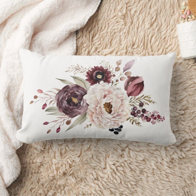 Almofada Lombar Roxo Marrom Branco Floral Elegante Flor (Cobertor)