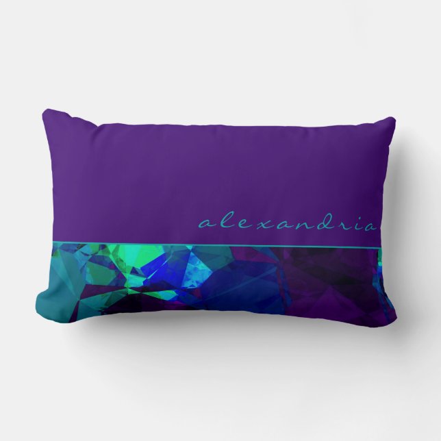 Almofada Lombar Roxo Turquesa & Azul Geométrico Abstrato | Nome (Frente)