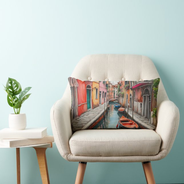 Almofada Lombar Rua Watercolor em Veneza (Cadeira)