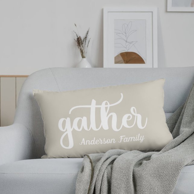 Almofada Lombar Rustic Beige Autumn Gathering Family Name (Criador carregado)