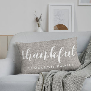 Almofada Lombar Rustic Burlap, Família Personalizada Graças