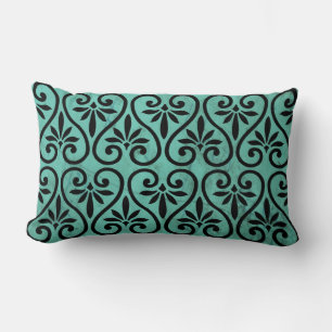 Almofada Lombar Rustic Charm Aqua e Black Floral Swirls Grunge