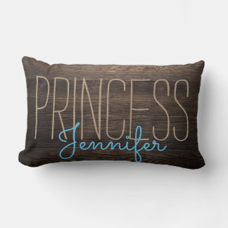 Almofada Lombar Rustic Chic WOOD PRINCESA SEU NOME BEIGE EM AZUL