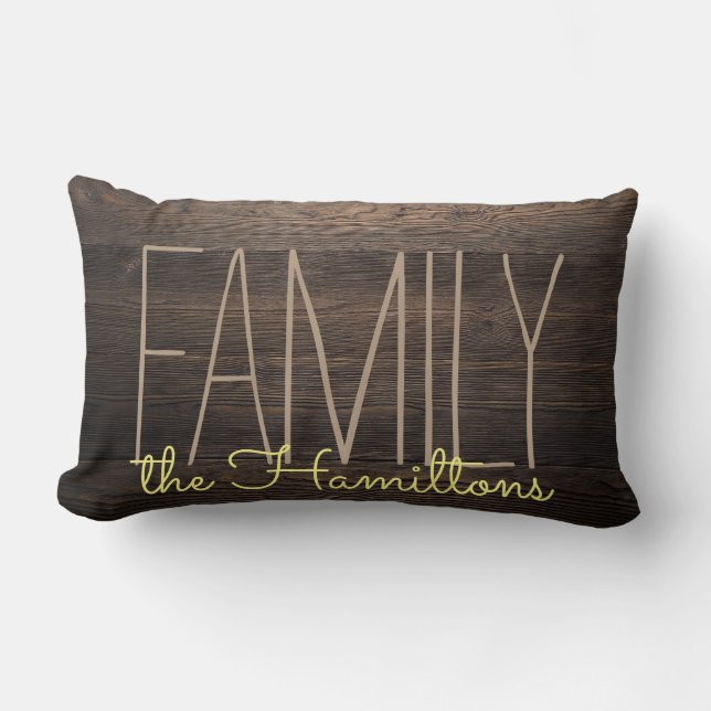 Almofada Lombar Rustic FAUX WOOD Chic Family Monograma AMARELO (Frente)