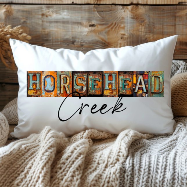 Almofada Lombar Rustic Metal Horsehead Creek Estado da Luisiana (Criador carregado)