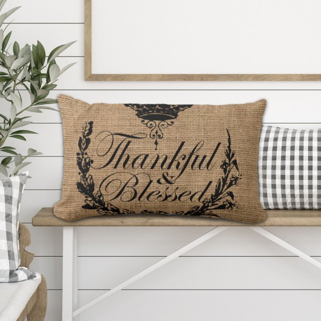 Almofada Lombar rustic outono Western country burlap ser grato (rustic autumn western country burlap be thankful lumbar pillow)