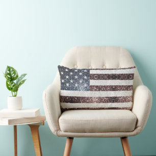 Almofada Lombar Rustic Red White Blue Sparkles bandeira dos EUA