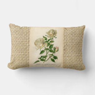 Almofada Lombar Saco de aniagem botânico floral Rosa Branca Vintag