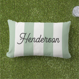 Almofada Lombar Sage Verde e Branco Listras de Cabana Monogramadas