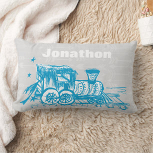Almofada Lombar Sala de Menino Personalizado Cinza Blue Choo Choo 
