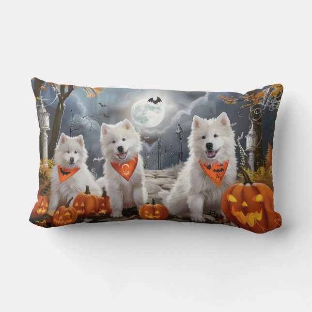 Almofada Lombar Samoyed Halloween Assustador (Verso)