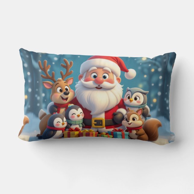 Almofada Lombar Santa Claus and Friends Christmas Throw Pillow (Verso)