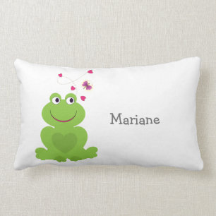 Almofada Lombar Sapo de sorriso bonito com corações e borboleta