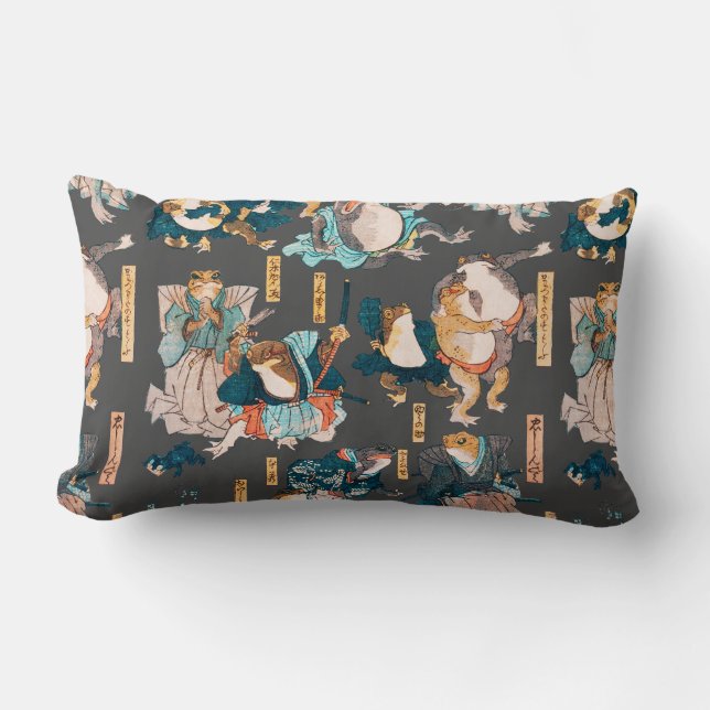 Almofada Lombar Sapo japonês ukiyo-e Froggies (Frente)