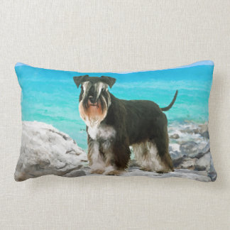Almofada Lombar Schnauzer diminuto na aguarela da praia