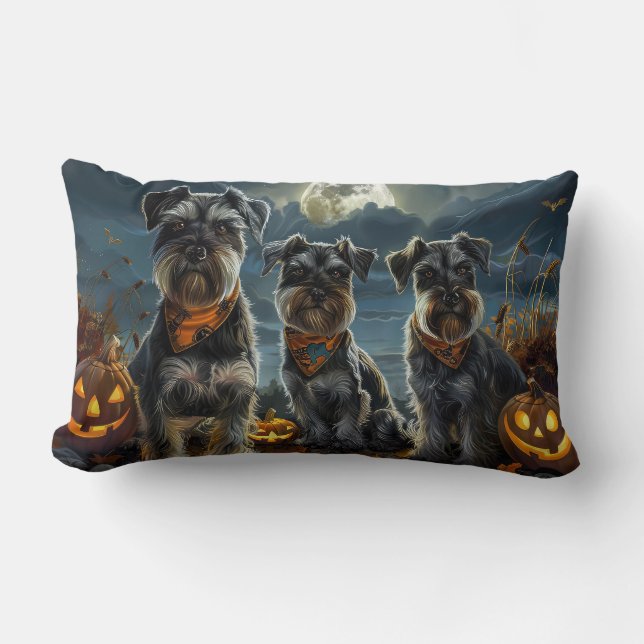 Almofada Lombar Schnauzer Halloween Spooky (Frente)