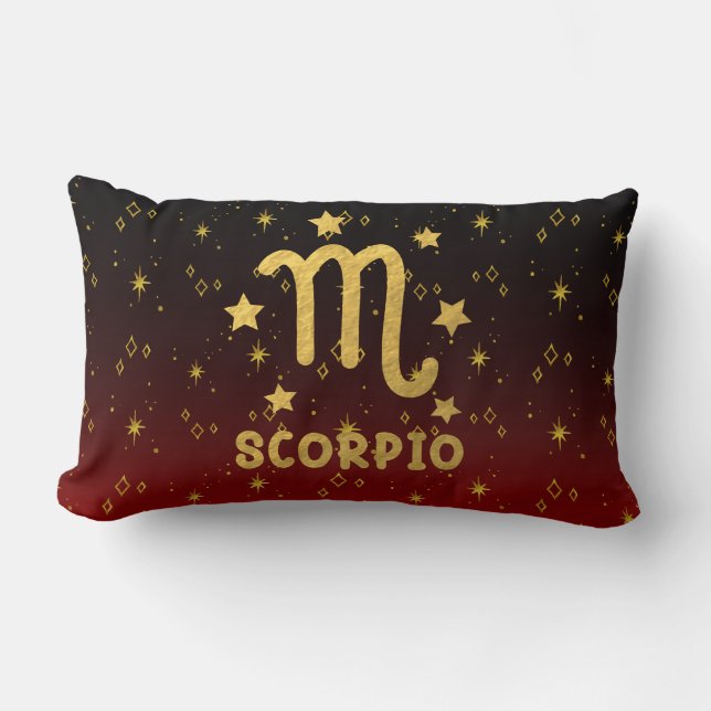 Almofada Lombar Scorpio Zodiac Vermelho e Dourado Travesseiro lomb (Frente)
