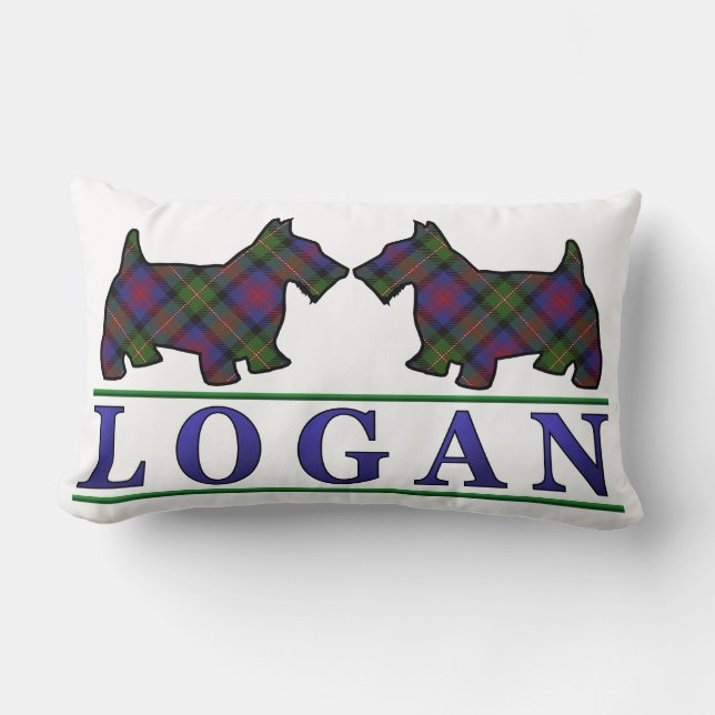 Almofada Lombar Scottish Clan Logan Tartan Scottie Dogs (Frente)