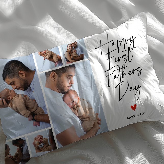 Almofada Lombar Script First Father's Day Photo Collage Gift (Criador carregado)