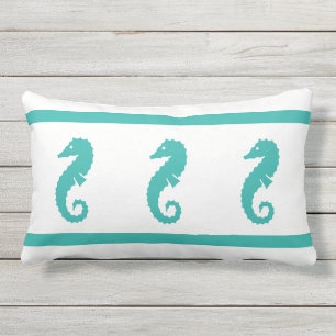 Almofada Lombar SEAHORSE azul e branca do pavão exterior