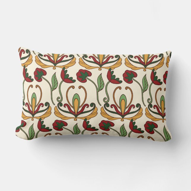 Almofada Lombar Seamless floral pattern with red and yellow  (Frente)