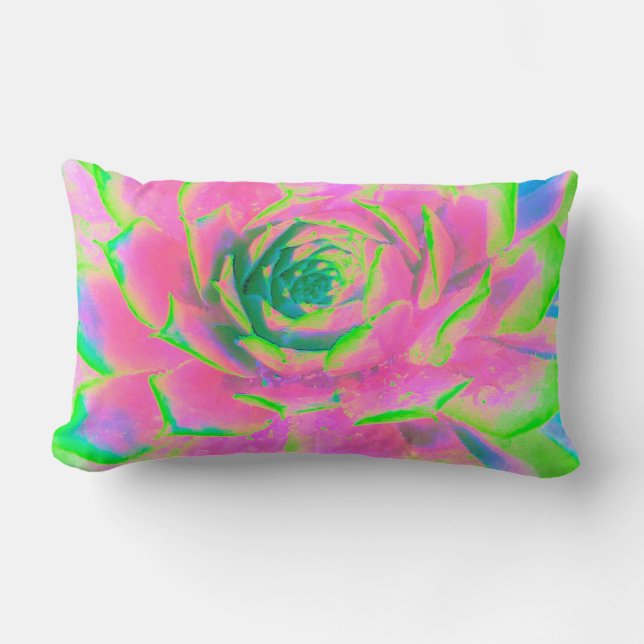 Almofada Lombar Sedum Rosette verde limão e Suculente Rosa (Frente)