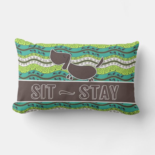 Almofada Lombar Sente-se e fique monograma de cão (Frente)