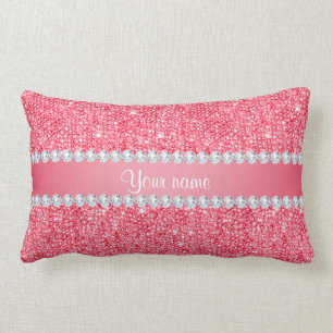 Almofada Lombar Sequins e diamantes cor-de-rosa do falso