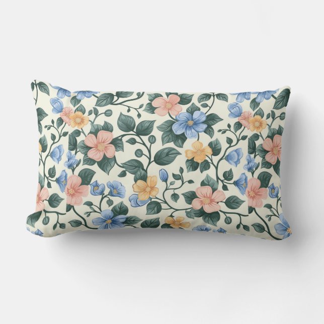 Almofada Lombar Serene Blue e Green Florals (Frente)