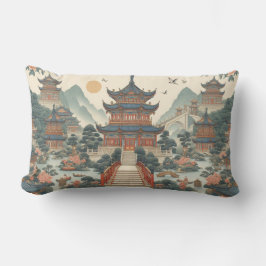 Almofada Lombar Serene Chinoiserie Pagoda Cênico Inspirado na Ásia