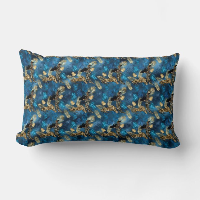 Almofada Lombar Série Blue and Gold Leopard Design 6 (Frente)