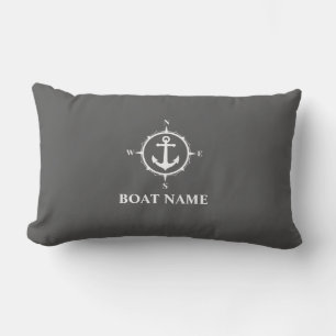 Almofada Lombar Seu Nome De Barco Compass Cinza
