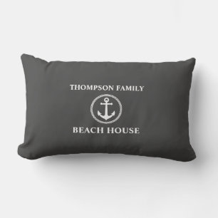Almofada Lombar Seu Nome É Beach House Sea Anchor Cinza