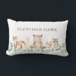 Almofada Lombar Sexo Cortado Animais Da Floresta Neutra Bebê<br><div class="desc">Travesseiro de bebê bonito apresentando uma cena pintada de aquarela com animais de floresta em uma floresta junto com o nome do bebê. As costas têm a data de nascimento do bebê sobre um fundo verde. Este travesseiro de bebês rústico e caprichoso é neutro em termos de gênero, por isso...</div>