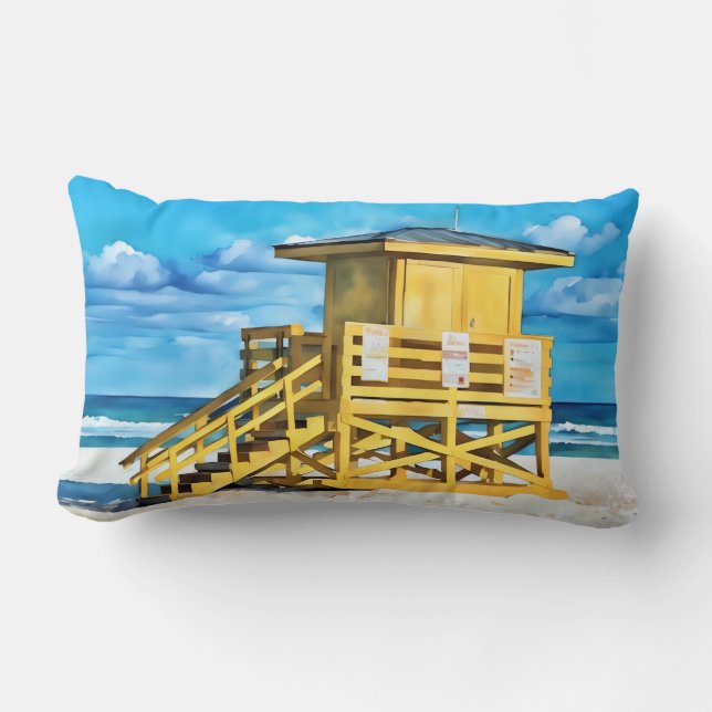 Almofada Lombar Siesta Key Beach Yello LifeGuard Tower Pillow (Frente)